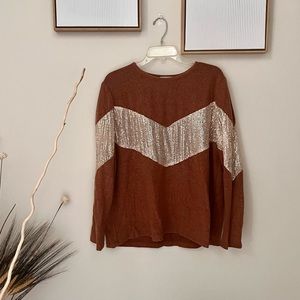 Long sleeve sweater with gold sequin chevron design